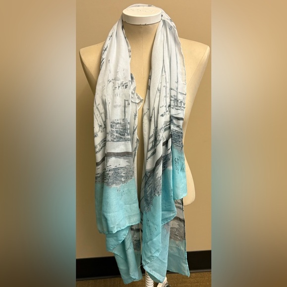 Lightweight seafoam green and grey Italian Riviera scarf 70" length - Picture 3 of 6